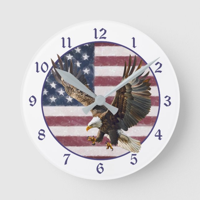 Distressed Flag Eagle Landing Round Clock (Front)