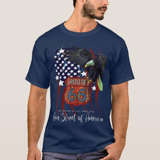 Distressed  Flag Eagle Route 66 Main Street of T-Shirt (Front)