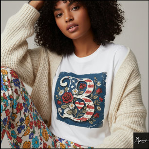 Distressed Flag Letter B Floral Monogram T-Shirt