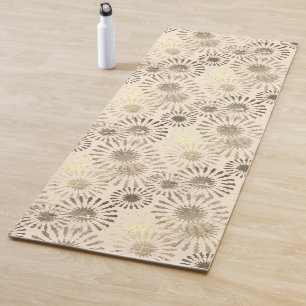 Distressed Floral Burst Beige Abstract Art Yoga Mat
