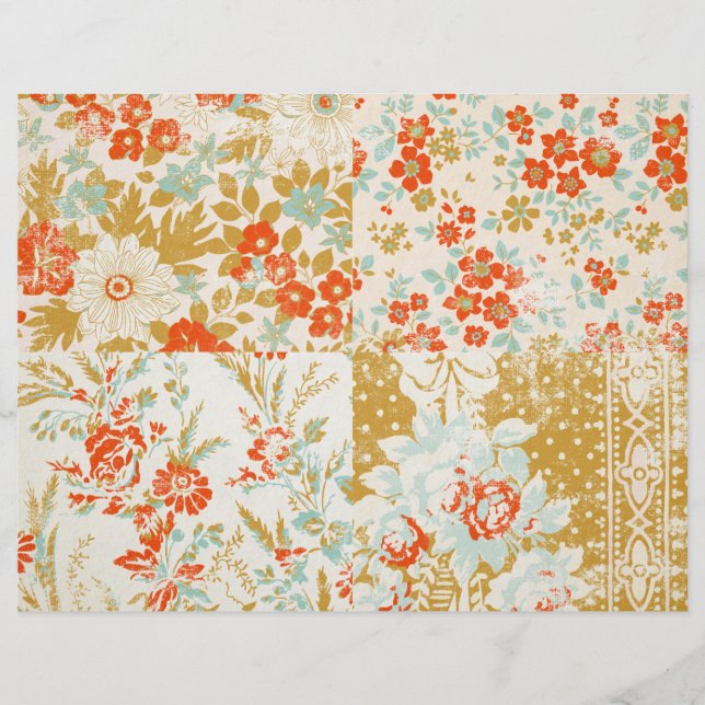 Distressed Floral Junk Journal Scrapbook Paper (Front)