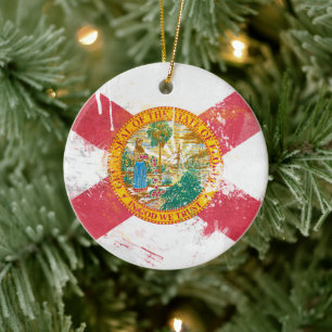 Distressed Florida Flag Ceramic Tree Decoration