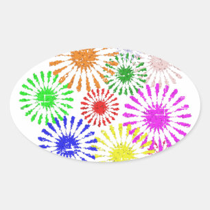 Distressed Flower Burst Oval Sticker