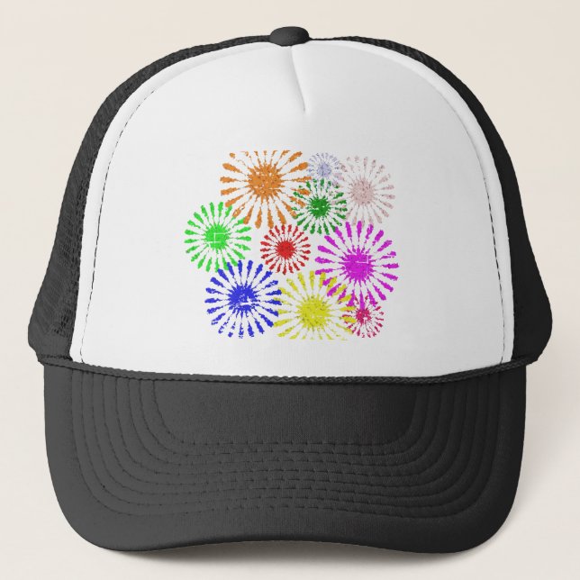 Distressed Flower Burst Trucker Hat (Front)