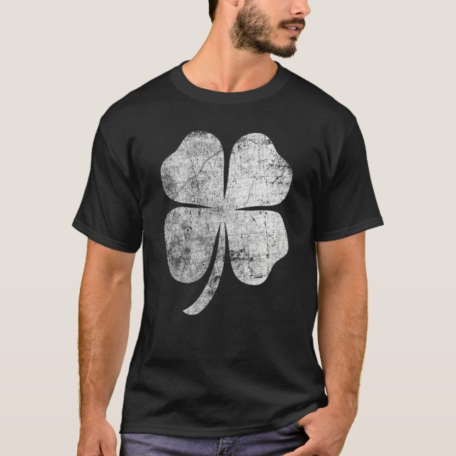 Distressed Four Leaf Clover St Patrick's Day T-Shirt (Front)