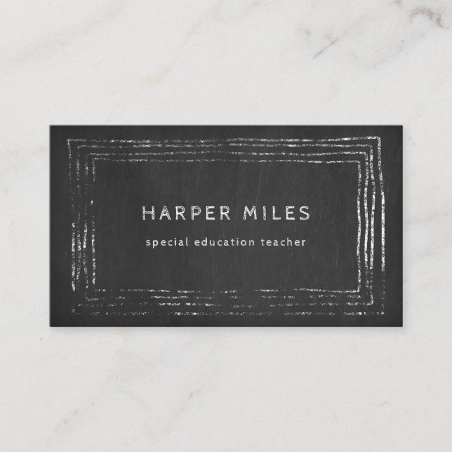 Distressed frame black chalkboard teacher business card (Front)