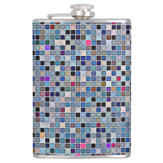 Distressed Funky Blue 'Bathroom Tiles' Pattern Hip Flask
