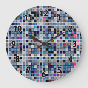 Distressed Funky Blue 'Bathroom Tiles' Pattern Large Clock