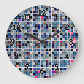 Distressed Funky Blue 'Bathroom Tiles' Pattern Large Clock