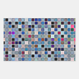 Distressed Funky Blue 'Bathroom Tiles' Pattern Rectangular Sticker