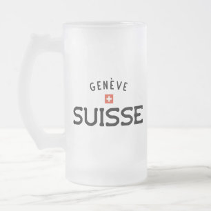 Distressed Geneve Suisse (Geneva Switzerland) Frosted Glass Beer Mug