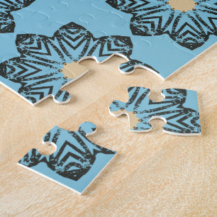 Distressed Geometric Floral Medallion Pattern Jigsaw Puzzle