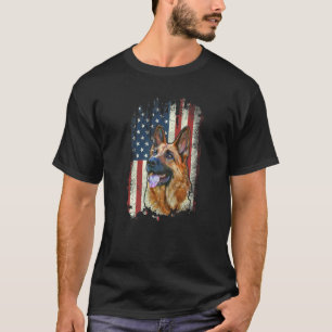 Distressed German Shepherd American Flag Patriotic T-Shirt