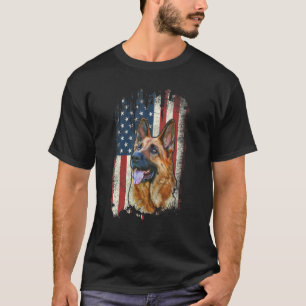Distressed German Shepherd American Flag Patriotic T-Shirt