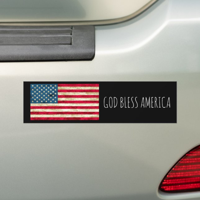Distressed God Bless America Flag Bumper Sticker (On Car)