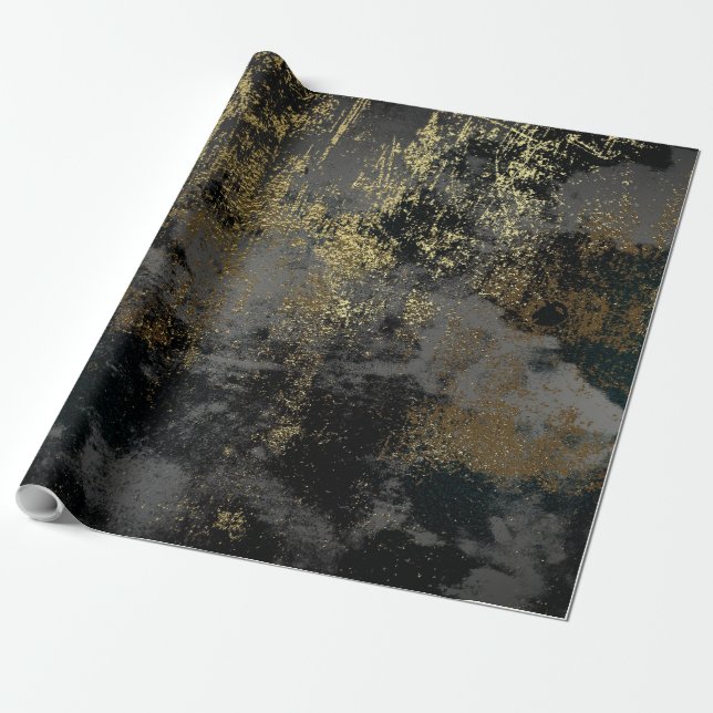Distressed Gold and Black-09 Wrapping Paper (Unrolled)