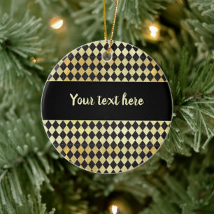 Distressed Gold and Black Vintage Harlequin Ceramic Tree Decoration