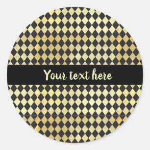 Distressed Gold and Black Vintage Harlequin Classic Round Sticker