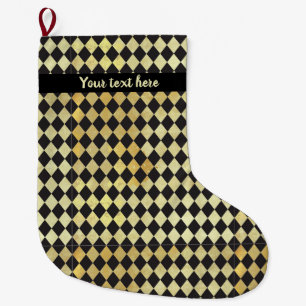 Distressed Gold and Black Vintage Harlequin Large Christmas Stocking