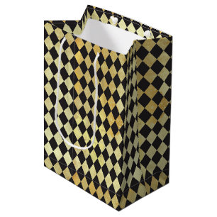 Distressed Gold and Black Vintage Harlequin Medium Gift Bag