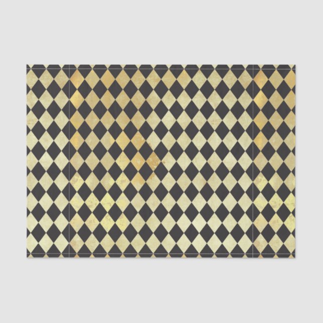 Distressed Gold and Black Vintage Harlequin Tissue Paper (Front)
