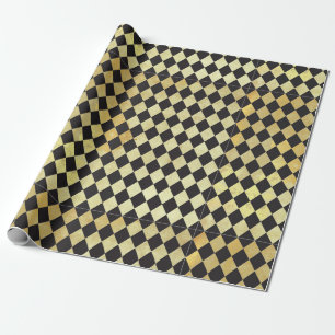 Distressed Gold and Black Vintage Harlequin Wrapping Paper