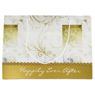 Distressed Gold Flourishes Custom Wedding Gift Bag