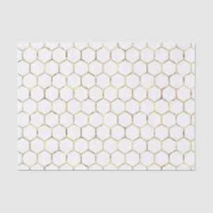 Distressed Gold Foil Honeycomb Pattern on White  Tissue Paper