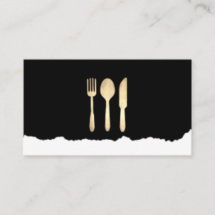 Distressed Gold Food Utensils Business Card