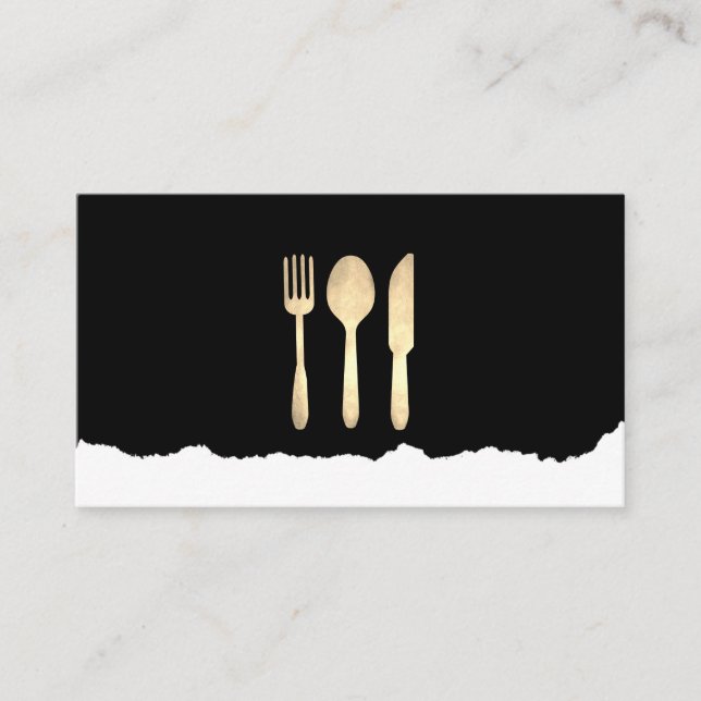 Distressed Gold Food Utensils Business Card (Front)