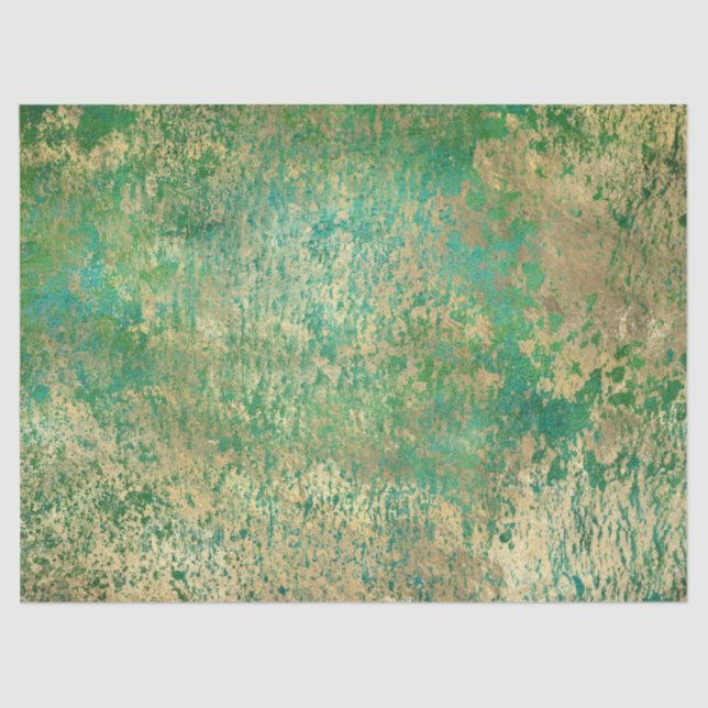 Distressed Gold Splatter on Green Decoupage Tissue Paper (Front)