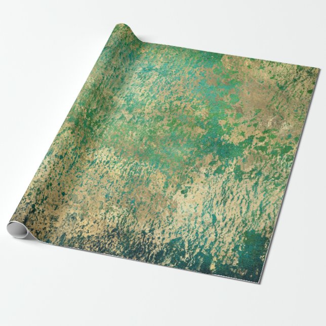 Distressed Gold Splatter on Green Wrapping Paper (Unrolled)