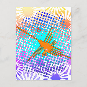 Distressed Golden Nazca Lines Hummingbird Postcard