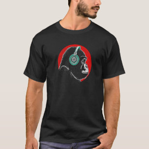 Distressed Gorilla With Headphones Music Fan  Ape  T-Shirt
