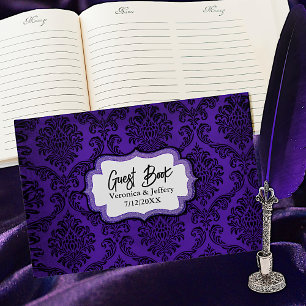Distressed Gothic Purple and Black Damask Wedding Guest Book