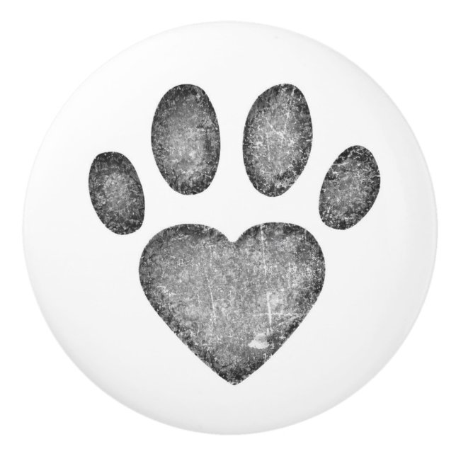 Distressed Gray Heart Pawprint Ceramic Knob (Front)