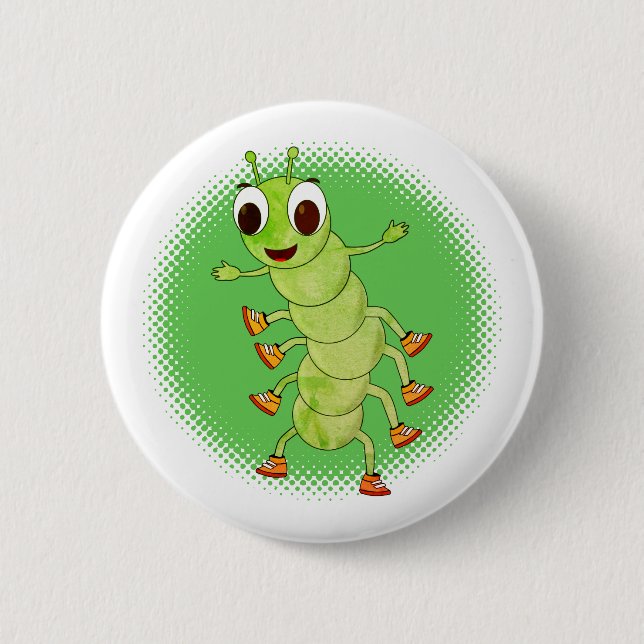 Distressed Green Caterpillar 6 Cm Round Badge (Front)