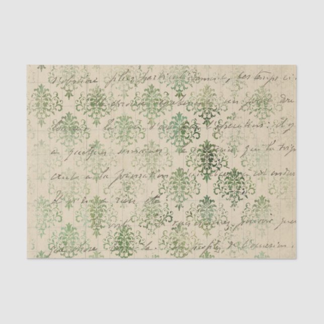 Distressed Green Damask Tissue Paper (Front)