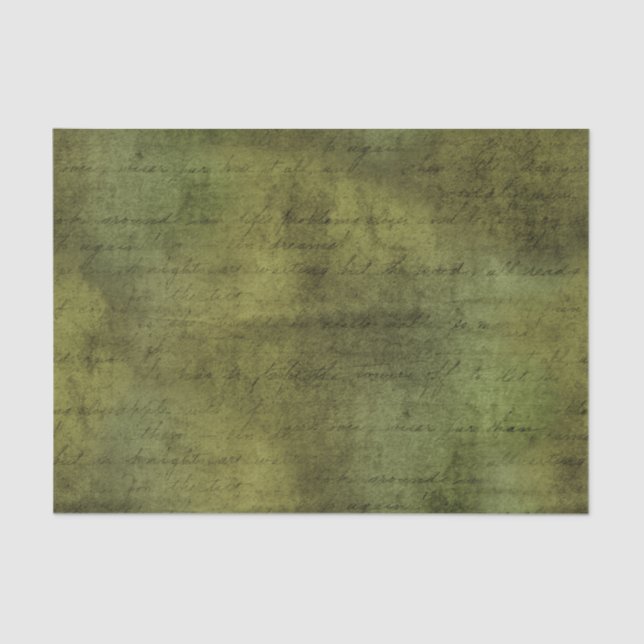 Distressed Green Handwriting  Vintage Ephemera   Tissue Paper (Front)