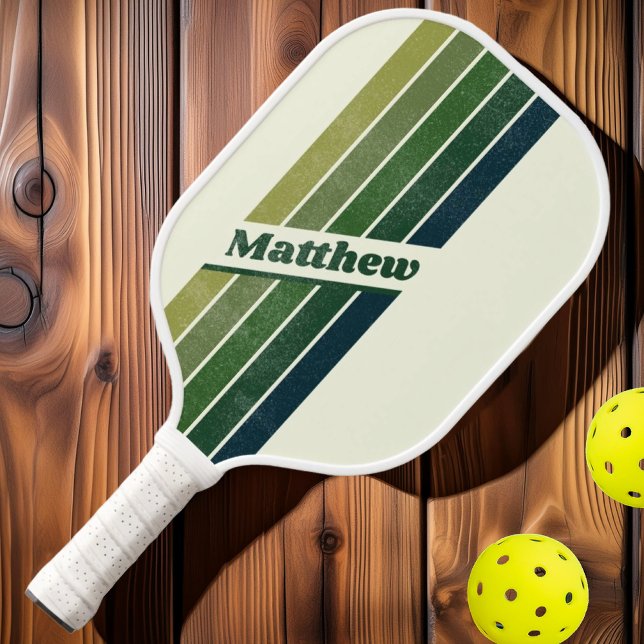 Distressed Green Retro five Striped with Name Pickleball Paddle (Creator Uploaded)