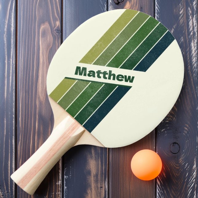 Distressed Green Retro five Striped with Name Ping Pong Paddle (Creator Uploaded)
