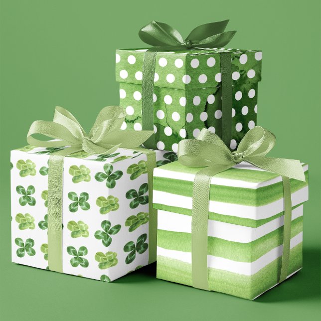 Distressed Green/ White Shamrock Clovers set of 3 Wrapping Paper Sheet (Distressed Green/ White Shamrock Clovers set of 3 Wrapping Paper Sheets)
