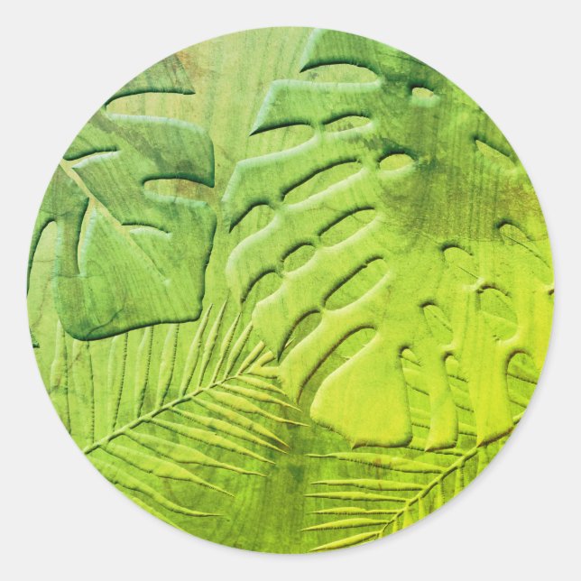 Distressed Green Wood Foliage Classic Round Sticker (Front)