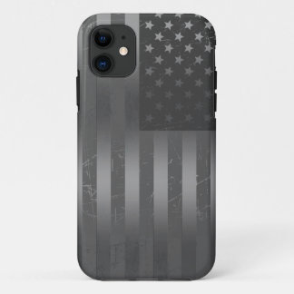 Distressed Grey American Flag Metallic Background iPhone 11 Case