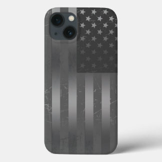 Distressed Grey American Flag Metallic Background iPhone 13 Case