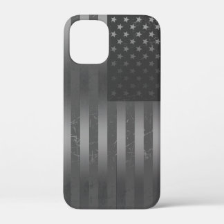 Distressed Grey American Flag Metallic Background iPhone 12 Mini Case
