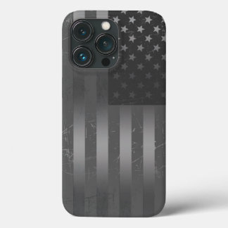 Distressed Grey American Flag Metallic Background iPhone 13 Pro Case