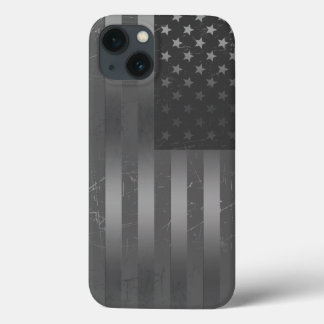 Distressed Grey American Flag Metallic Background iPhone 13 Case