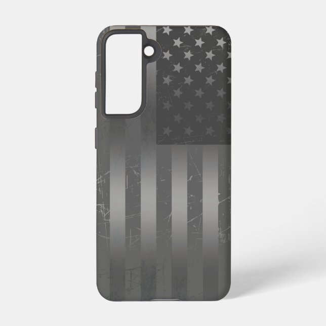 Distressed Grey American Flag Metallic Background Samsung Galaxy S21 Case (Back)