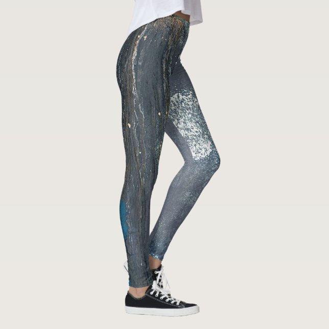Distressed Grey and Blue Abstract Leggings (Right)